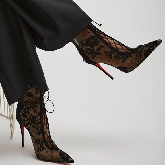 Christian Louboutin KM LACE BOOTY 100 Corset Leather Bootie Boots Heels - Picture 3 of 16